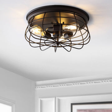 Calvia 15.7" Farmhouse Metal Cage Flush Mount - JONATHAN Y